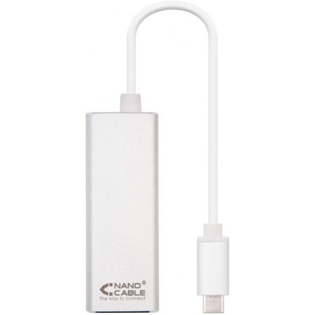 Nanocable Conversor USB-C a Ethernet Gigabit 10/100/1000 Mbps Plata 15cm